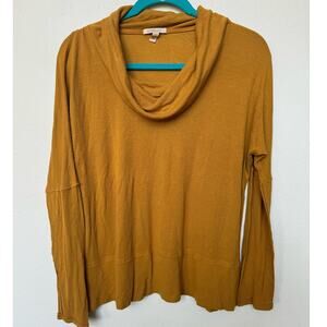 Anthropologie Bordeaux Abbie Ribbed Cowl Neck Sweater Mustard Yellow Cozy Sz XS